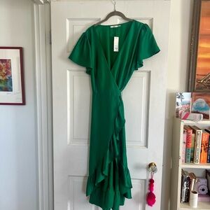 Francesca's Collections Kelly Green Midi wrap Dress